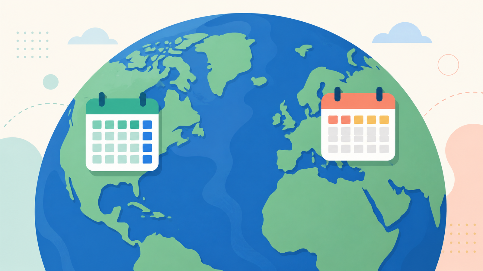 Map motif showing different week numbering use in the US and Europe