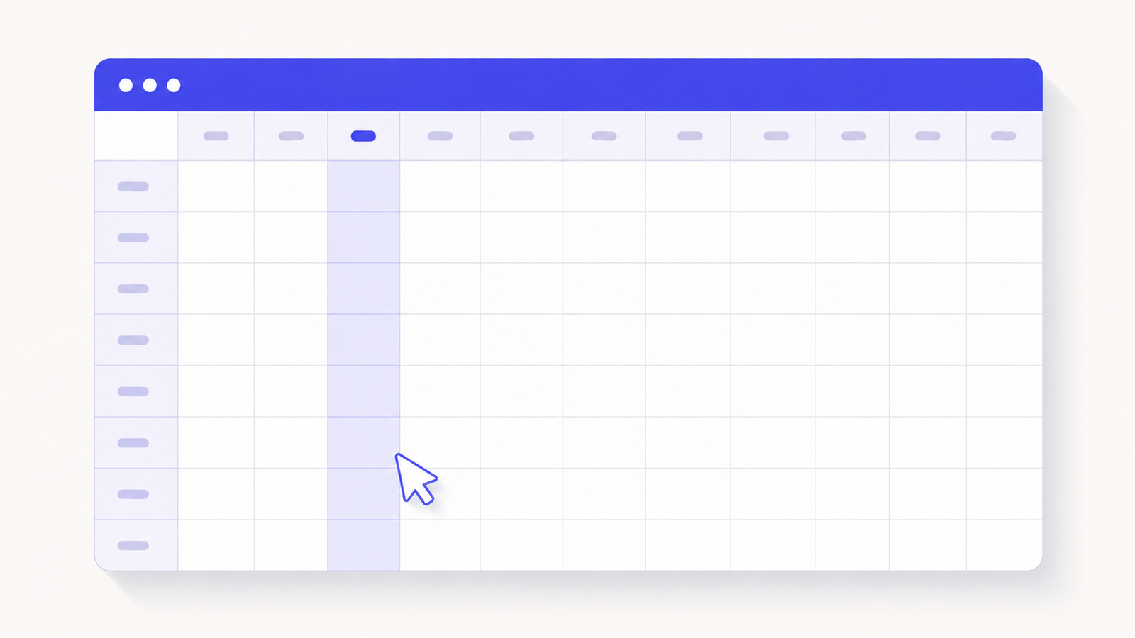 Flat vector illustration of a spreadsheet grid with one week-number column highlighted beside a row of dates