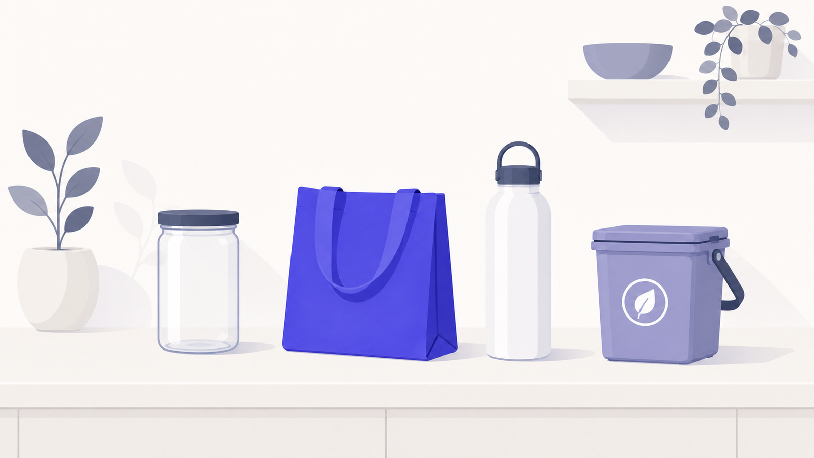 Reusable jar, cloth bag and compost bin used to cut household waste during Zero Waste Week